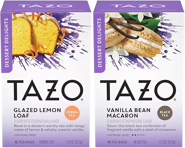 Tazo Dessert Inspired Flavored Tea 2 Flavor Variety Bundle, (1) each: Glazed Lemon Loaf and Vanilla Bean Macaron (15 Count)
