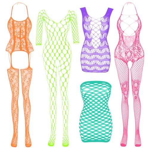 Women's Fishnet Lingerie Lace Stockings Bodysuits Mesh Babydoll for Women - 5pcs:Bright color 02