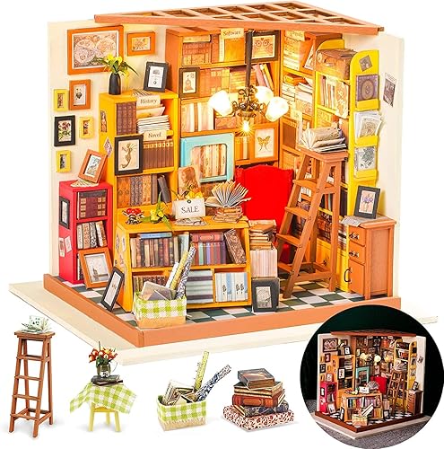 Rolife DIY Miniature House Kit Sam's Study, Tiny House Kit for Adults to Build, Mini House Making Kit with Furnitures, Halloween/Christmas Decorations/Gifts for Family and Friends (Sam's Bookstore) - Dg - Sam's Bookstore