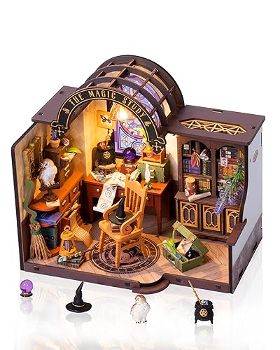 Rowood Miniature House Kit,DIY Miniature Dollhouse Kits for Adults,Mini House Craft Kits for Women with LED,Christmas Birthday Gift for Kids Teens Ages 14+(The Magic Study) - The Magic Study
