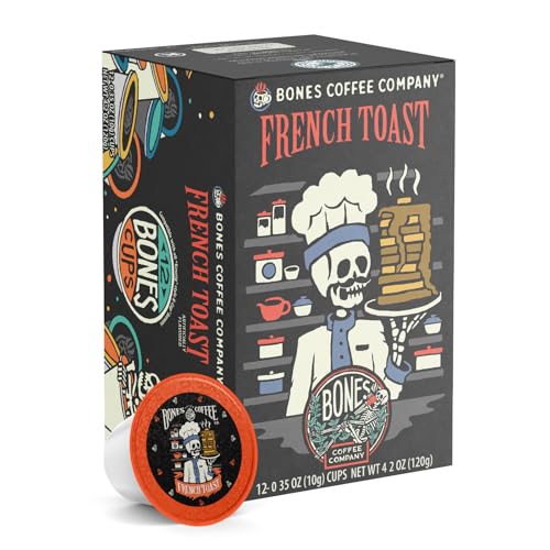 Bones Coffee Company Bones Cups Sinn-O-Bunn Flavored Coffee Cinnamon Bun Flavor | 12ct Single-Serve Coffee Pods Compatible with Keurig 1.0 & 2.0 Keurig Coffee Maker - French Toast