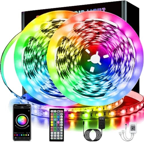 65.6ft LED Lights Room Decor, KIKO 20m Led Lights Strip for Bedroom Decoration Smart Color Changing Rope Lights SMD 5050 RGB Light Strips with Bluetooth Controller Sync to Music Apply for TV, Bedroom, Party and Home Decoration - 65.6ft