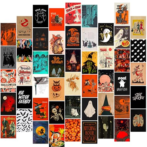 Waschbär Halloween Wall Collage Kit Aesthetic Pictures - Halloween Room Decor, Halloween Poster for Teen Girls, Witchy Room Decor, Halloween Decorations for Bedroom, 50pcs - Halloween Collage