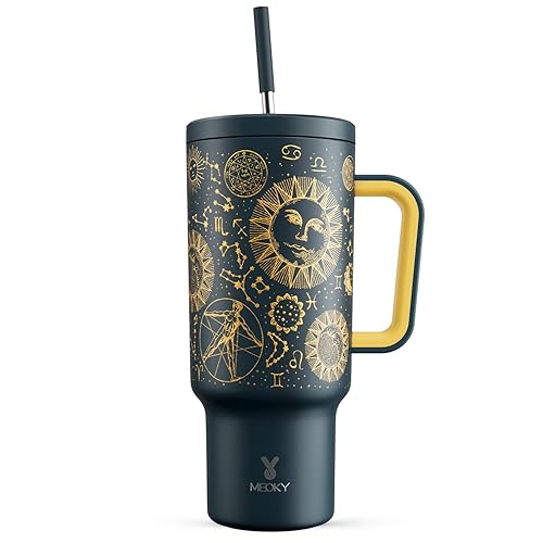Meoky Tumbler with Straw and Lid for Car: Insulated 40oz Tumbler with Handle - 100% Leakproof Stainless Steel Water Bottle with Straw for Travel Road Trips - Commuters Drivers Workers, Tarot - Tarot