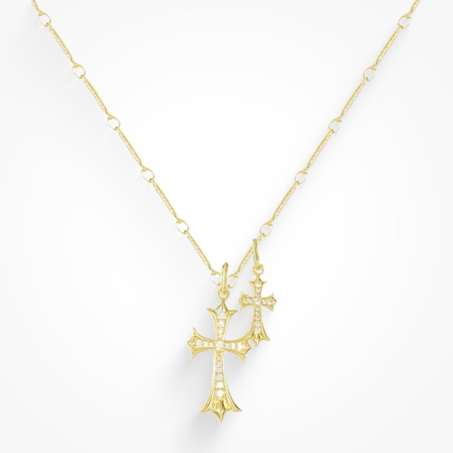Double Cross Me Necklace | Clear / Gold