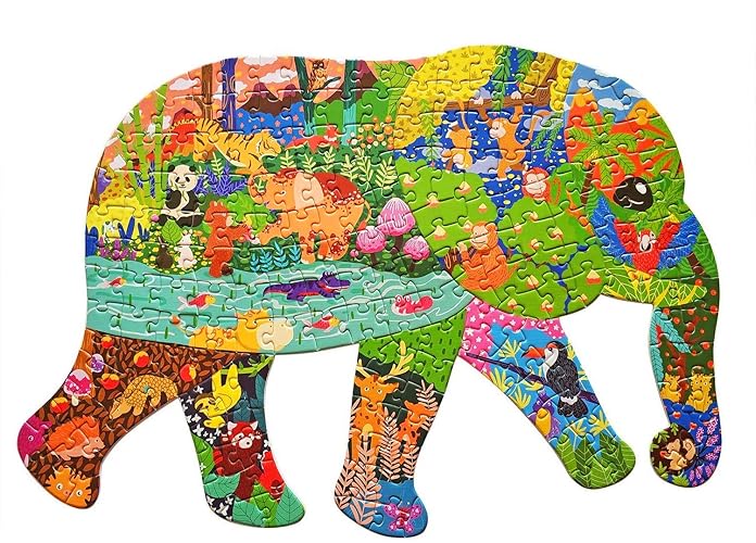 Puzzles for Kids Ages 4-8,8-10 and Adults, Elephant Animal Shaped Jigsaw Puzzles 200 Pieces for Wall Home Decor - Elephant