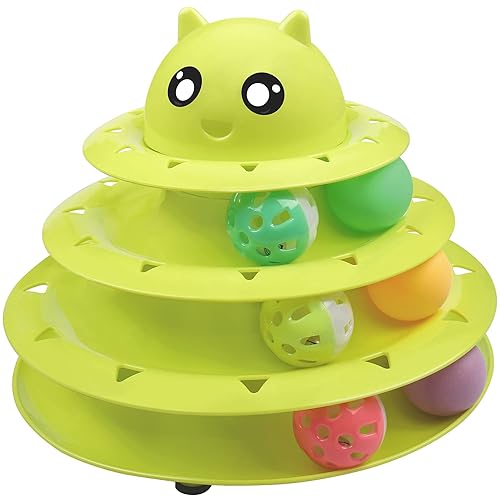 UPSKY Cat Toy Roller 3-Level Turntable Cat Toy Balls with Six Colorful Balls Interactive Kitten Fun Mental Physical Exercise Puzzle Toys. - A-Green