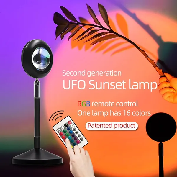 2021 Nouvelle lumière colorée Coucher de soleil, rotation à 180 degrés, 14 couleurs statiques + coucher de soleil rouge, lumière du soleil, utilisé pour prendre des photos et des photos (USB 6 W)