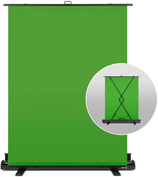 Elgato Green Screen - Fond Vert Rétractable pour Suppression de l'arrière-Plan, avec Cadre autobloquant, Toile Verte Anti-Plis, Boîtier en Aluminium, Installation et Démontage Ultra-Rapides