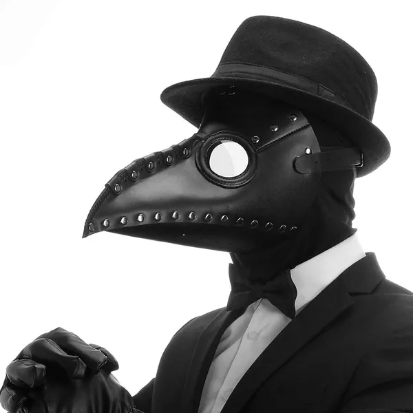CreepyParty Masque de médecin de la peste en cuir noir à long nez pour déguisement d'Halloween, carnaval, cosplay