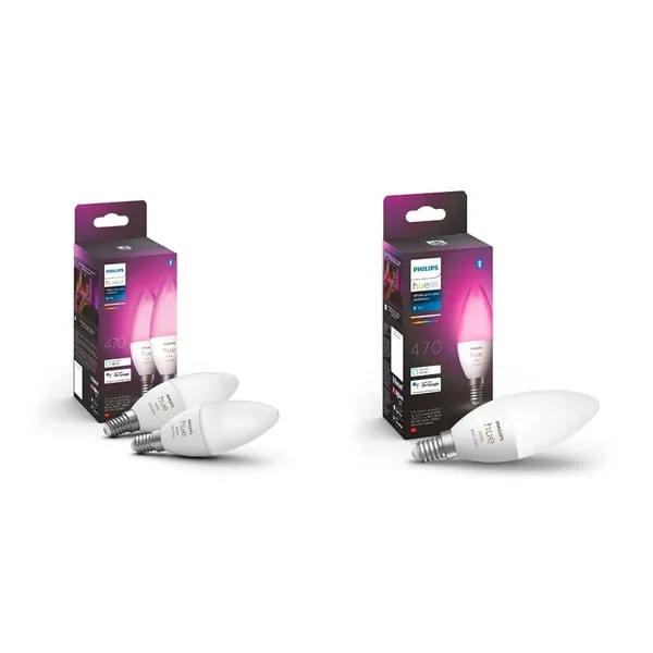 Philips Hue White And Color Ambiance Lot de 2 Ampoules Smart Culot E14 5,3 W Bluetooth Blanc à Coloré + White Ambiance Ampoule Smart Culot E14 avec Bluetooth, Lumière Blanche à Colorée 5,3 W
