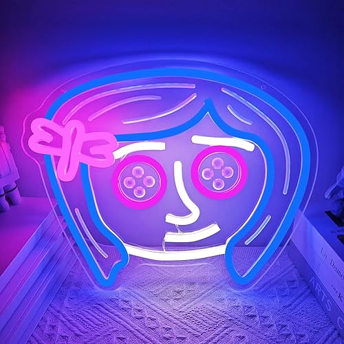 YvuYamg Coraline Neon Sign for Wall Decor Dimmable Coraline Neon Light Theme Birthday Party Decorations Led Coraline Room Decor for Kids, Adults, Cartoon Light up Sign for Christmas Halloween Party Gifts