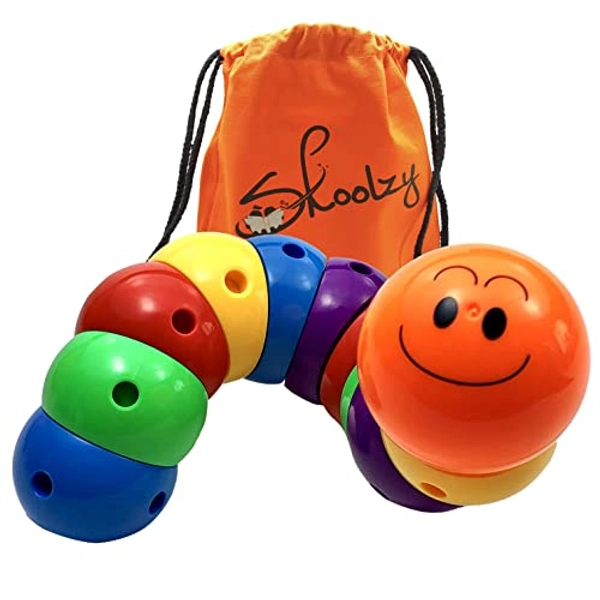 Skoolzy Rainbow Caterpillar Building Toy - Build Fine Motor Skills Color Sorting ADHD Anxiety Fidget Learning Toys to Relieve Stress for Toddlers Kids & Adults Gift for Children, Boy & Girl