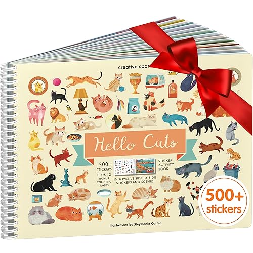 Cupkin Land of Cats Sticker Book Activity for Kids, Toddler Airplane Travel Essentials, 500+ Cat Stickers for Kids + 12 Scenes + 12 Coloring Book Pages, Cat Lover Kids Gift, Kids Crafts for Ages 2-8 - Hello Cats