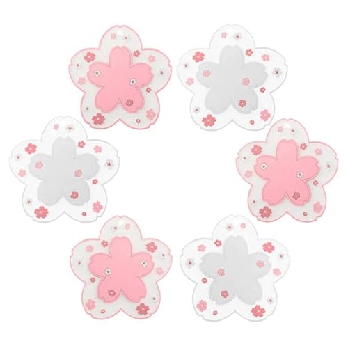 Sakura Coasters Set of 6 Kawaii Cup Mat Anti-Skid Pot Bowl Pad Placemats PVC Cherry Blossom Coaster for Drinks Coffee Table Cute Room Home Kitchen Decor Kawaii Desk Accessories(4.3in) - Small 6pcs