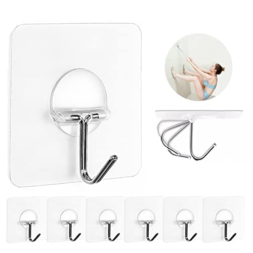 JINSHUNFA Wall Hooks 13lb(Max) Transparent Seamless Coat Hooks,Waterproof and Oilproof,Bathroom Kitchen Heavy Duty Self Adhesive Hooks,8 Pack - 8 Hooks