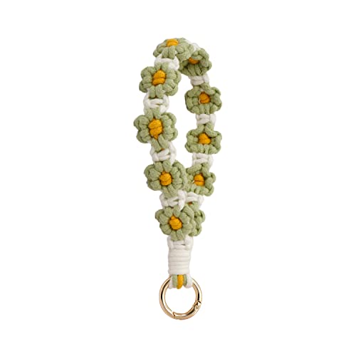 Poagoep Boho Keychain Handmade Keychain Wristlet Key Chain Wrist Lanyard for Keys Cute daisy keychain for Women - Green