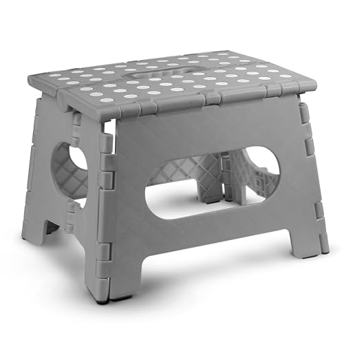 Handy Laundry Folding Step Stool - The Lightweight Step Stool is Sturdy Enough to Support Adults and Safe Enough for Kids. Opens Easy with One Flip. Great for Kitchen, Bathroom or Bedroom. (Grey) - Gray - 9-Inch