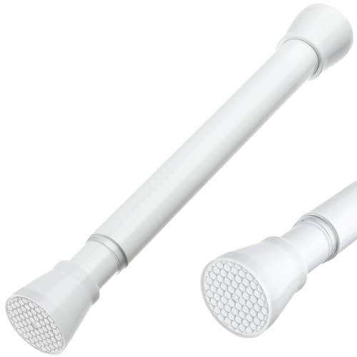 MEXAU White Tension Rod 18 To 28 Inch Spring Curtain Rod Adjustable Short Curtain Rod No Drilling Short Tension Rod Extendable Small Spring Tension Curtain Rod For Closet Cupboard Bars Refrigerator - White-1P - 18-28 inches