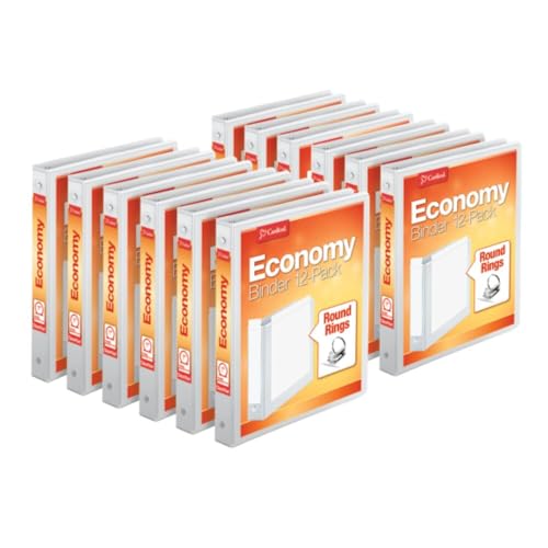 Cardinal Economy 3-Ring Binders, 1", Round Rings, Holds 225 Sheets, ClearVue Presentation View, Non-Stick, White, Carton of 12 (90621) - White - 1 Inch - Binders
