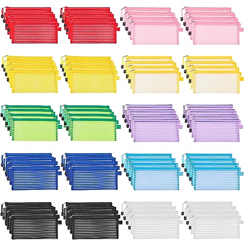 JARLINK 80 Pack Mesh Zipper Pouch, Pouch Bulk in 10 Colors, Multipurpose Storage Bags for Organizing Makeup Essentials, Travel Accessories, Office, School and Teacher Supplies - multicolored-b