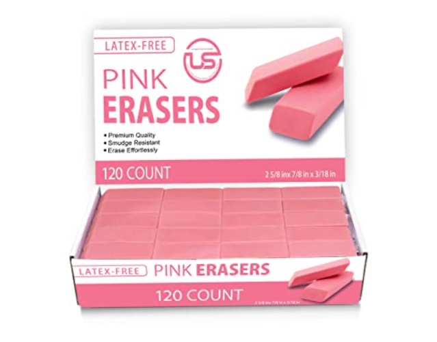 Pink Erasers, Erasers for Kids, Rubber Eraser, 120 Count, Erasers Bulk for School Supplies, Art, and Office Use - 120 Count
