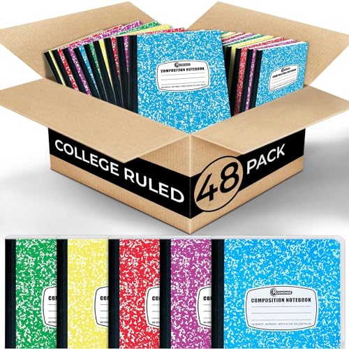 Rosmonde 48 Pack, Bulk Composition Notebooks, College Ruled Notebook, 200 Pages (100 Sheets), 9-3/4 x 7-1/2, Hard Cover Binding, Back to School Supplies, Bulk Notebooks for School, Office Notebooks - Full Box | Bulk Value Pack - College Ruled - Color Marble