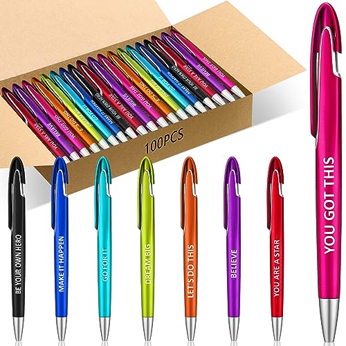 Lincia 100 Pcs Positive Theme Ballpoint Pens Bulk Quotes Pens Bulk Inspiration Gifts Retractable Medium Point Pens with Black Ink Thank You Gifts for Graduation, Nurses Day, Mother's Day - Positive Theme