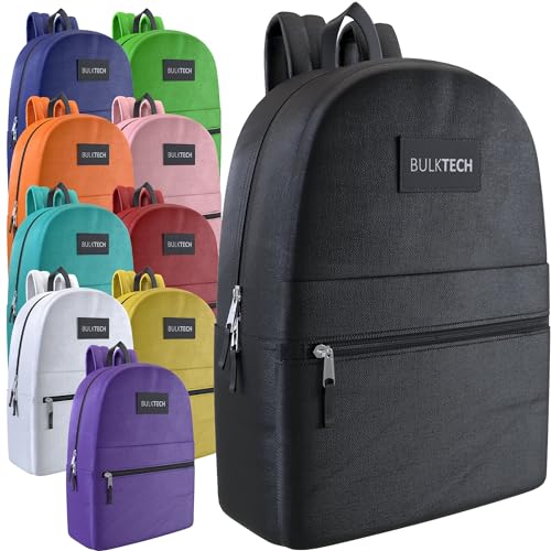 Bulktech 10 Pack Classic Backpacks in Assorted 10 Colors - Wholesale Bulk Bookbags for Kids, Ideal for Schools, Charities, and Organizations Seeking Durable and Reliable Backpacks - Mix - 10 Pack