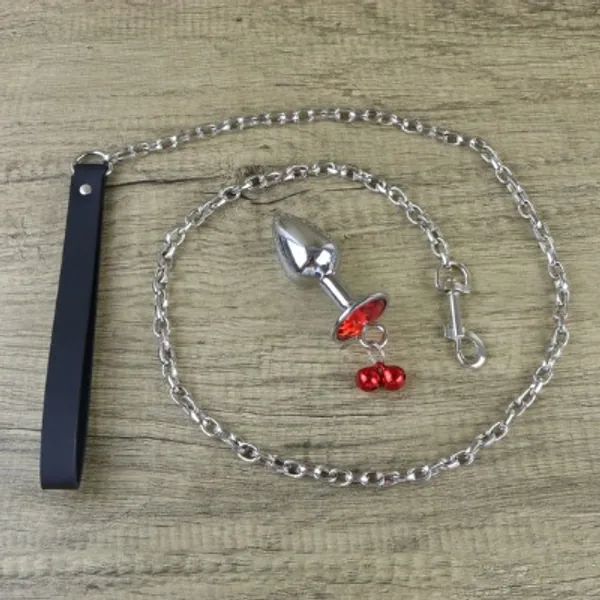 Red Anal Plug With Bells butt Plug With Chain Lead