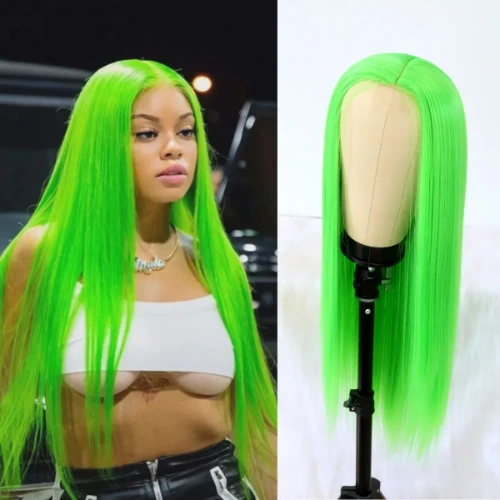 Parrucca verde parrucche lunghe diritte parrucca in pizzo verde Lime parrucca sintetica per capelli in fibra resistente al calore per uso di Halloween per feste Cosplay - AliExpress 200165144