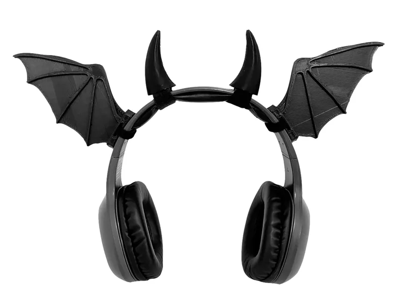 Hell’s Bat Wings + Horns Headset Attachments & Cosplay Props.  Twitch Streamer Gaming Headset Attachment
