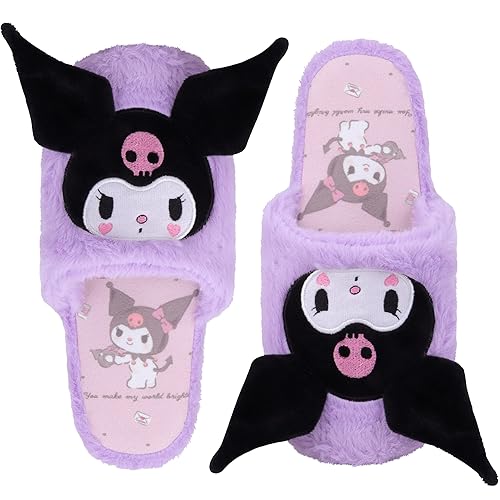 Roffatide Anime Slippers Plush Slippers Furry Indoor Slide Slipper Bedroom Shoes House floor Slipper for Women girls - C