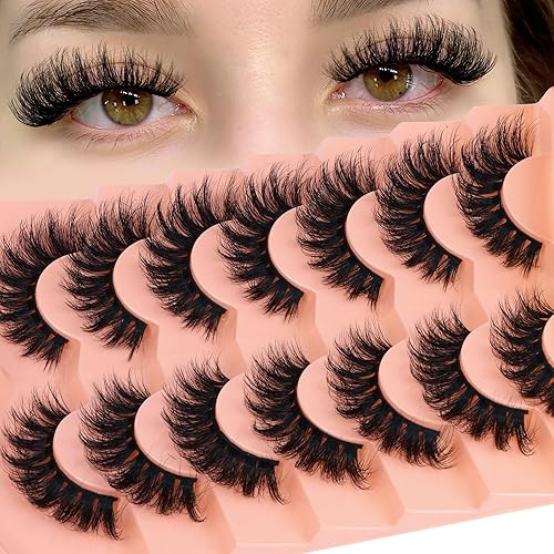 False Eyelashes Mink Lashes Fluffy Cat Eye Lashes 6D Wispy Fake Eyelashes 18mm D Curl Strip Lashes Natural Look Fake Lashes Pack by ALPHONSE - C1-Fluffy Cat Eye