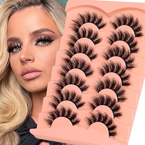 False Eyelashes Fluffy Lashes 18mm Thick Fake Eyelash 6D Russian Volume Strip Lashes Pack D Curl Wispy False Lashes by ALPHONSE - C2-Fluffy Round Eye