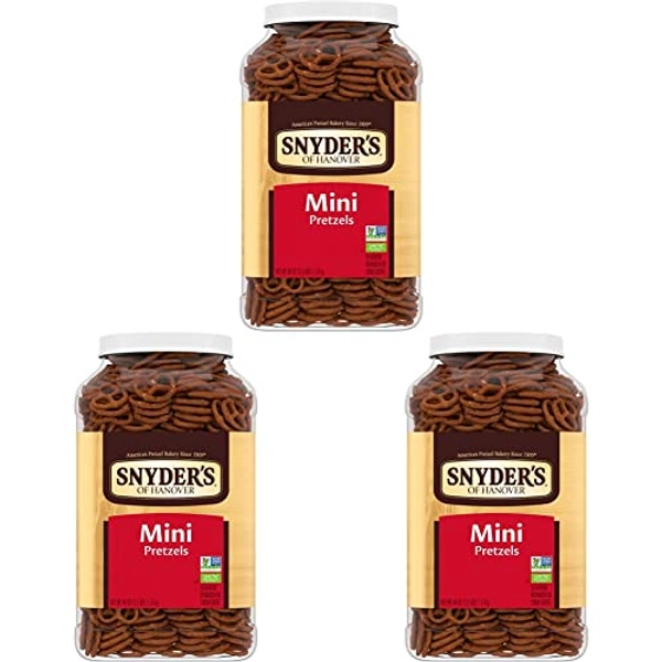 Snyder's of Hanover Pretzels, Mini Pretzels, 40 Oz Canister (Pack of 3)