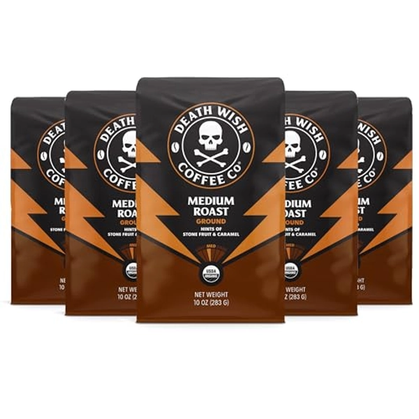 Death Wish Coffee, Medium Roast Ground Coffee, 6 pack