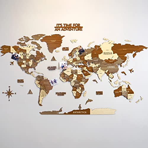 Multilayered 3D Wooden World Map, Travel Map with States and Capitals, Wall Decor For The New House, Gift For Travelers, Office Decor, Birthday Present, Living Room Decoration, Gift for Boys, Educational Activity for Children (M, Mixed) - M - Mixed