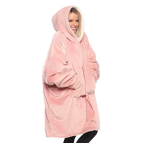 THE COMFY Original | Oversized Microfiber & Sherpa Wearable Blanket, Seen On Shark Tank, One Size Fits All (Blush) - Blush