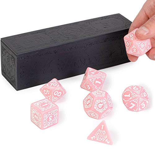 Wiz Dice Titan 25mm Dice - Large Polyhedral Dice Set for Various Role Playing Dice Games - Calliope 7 Cnt - DND Dice Set with a Wooden Dice Box - Includes D4, D6, D8, D10, D10(0), D12 & D20 - Calliope