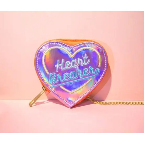 Adorable Heartbreaker Holographic Bag in Heart Shape - Pink