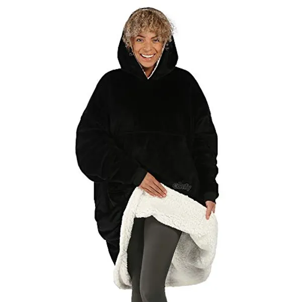 THE COMFY Original | Oversized Microfiber & Sherpa Wearable Blanket, Seen On Shark Tank, One Size Fits All - Original - Black