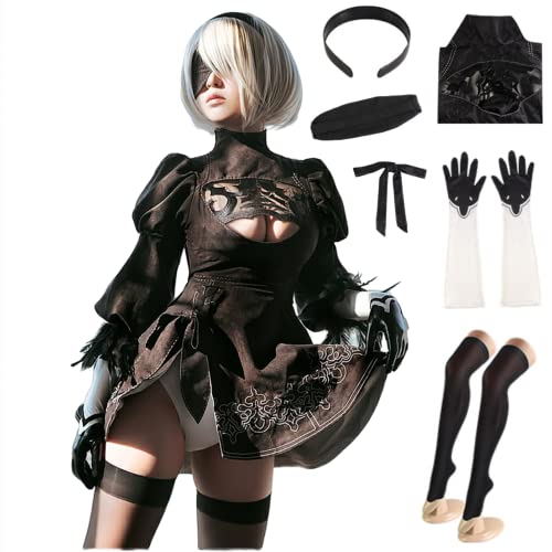 TODFIY 2B Cosplay NieR Automata 9s CosplayGame Outfit Halloween Sexy Cosplay Women Costume Black Maid Dress - Small - 2b Cosplay