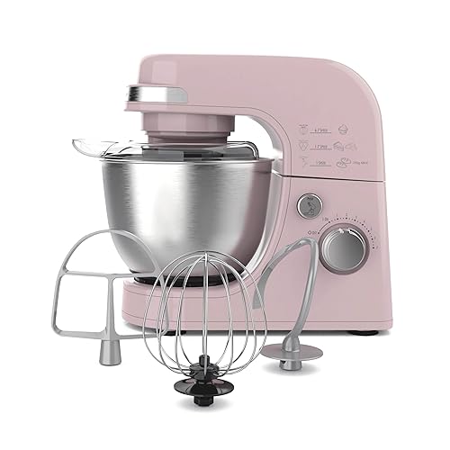 Hamilton Beach Electric Stand Mixer, 4 Quarts, Dough Hook, Flat Beater Attachments, Splash Guard 7 Speeds with Whisk, Rose - Rose - 7 Speeds with Whisk