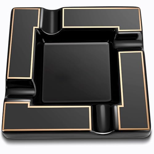 Cigar Ashtray Large Ceramic Cigarettes Ash Tray Black Cigars Ashtrays for Men travel, Indoor, Outdoor, Patio, Home, Office, Gift