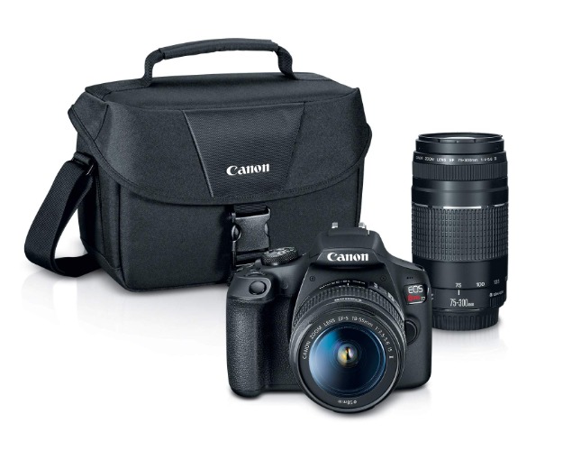 Canon EOS Rebel T7 DSLR Camera|2 Lens Kit with EF18-55mm + EF 75-300mm Lens, Black - 
