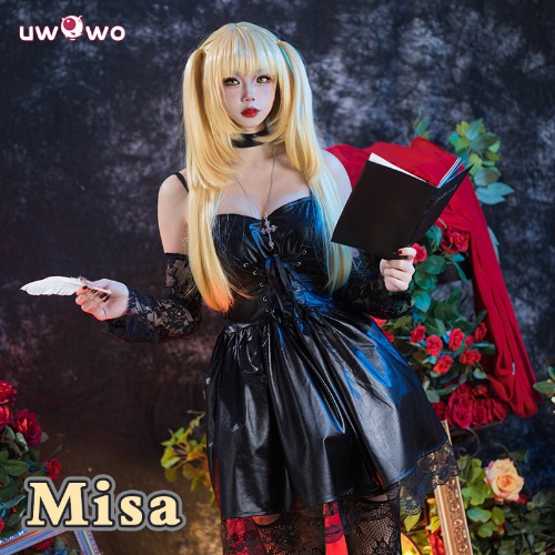 Uwowo Anime Death Note Misa Amane Gothic Punk Leather Dress Cosplay Costume - M