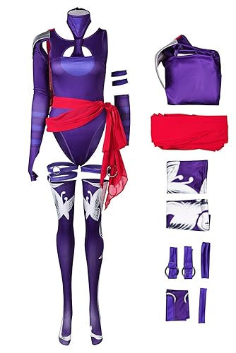 Psylocke Cosplay Cosutme Superhero Sai Full Set Adult Women Jumpsuit Halloween Carnival Party Suit - Purple - Medium