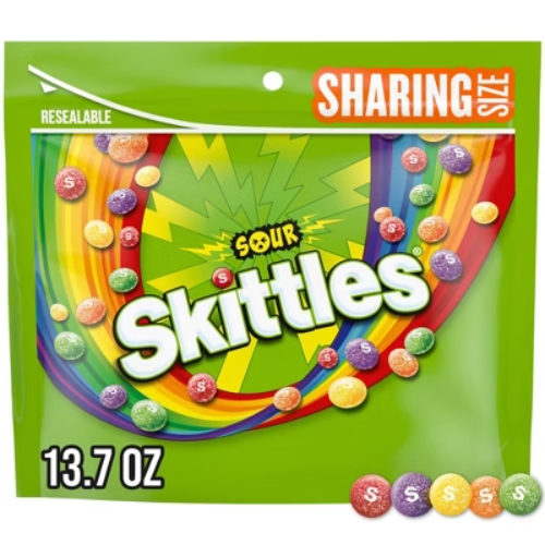 Mars Skittles Chewy Sours Sharing Stand-up Pouch 13.7ozSkittles Sour Candy, Chewy Fruit Candies Share Size Bag - 13.7oz