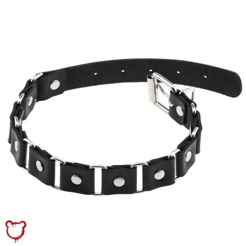 Leather Neck Belt with Gothic Punk Splicing - Black / Splicing